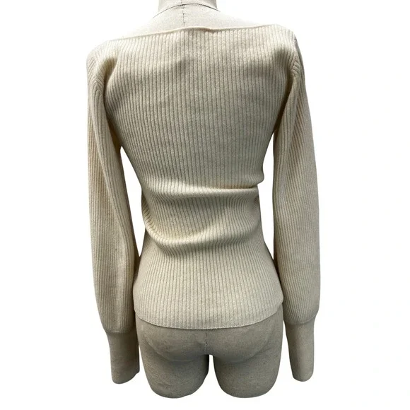 Reformation Cashmere Blend Sweater Womens Medium Cream Good Ribbed Cut Out - Picture 4 of 8